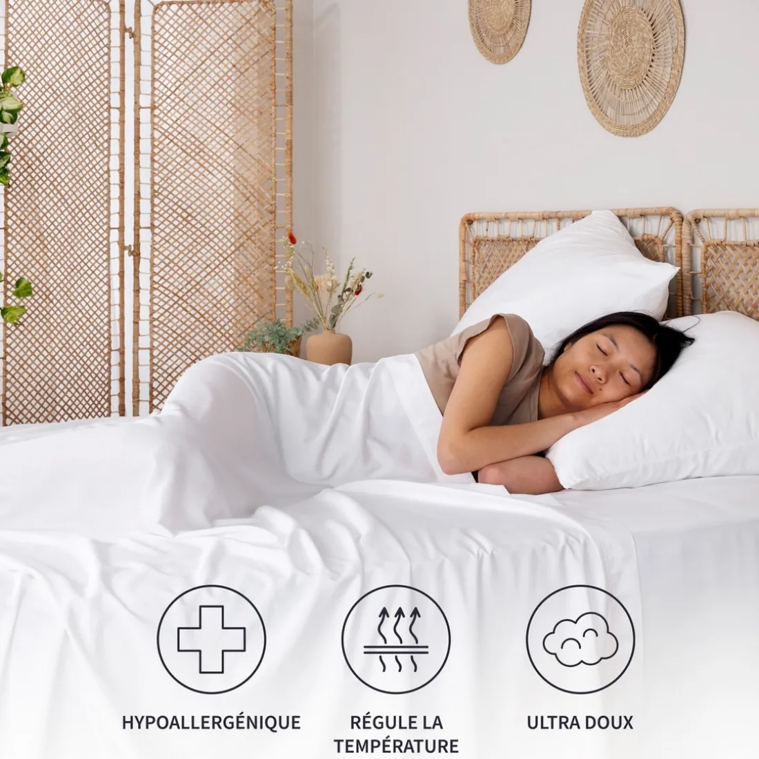 Drap Plat en Bambou - Blanc