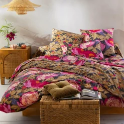 Drap plat en coton ESPRIT FLORAL rose pivoines