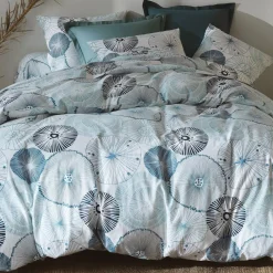 Drap plat en coton SEA SHELLS fond marins bleu