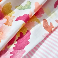 Drap plat en coton VALSE FLEURIE motif pivoines rose