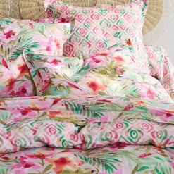 Drap plat en coton VIBRANTE motif fleurs exotiques multicolore