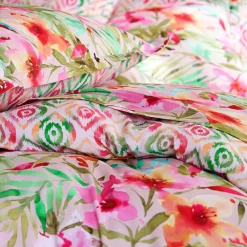 Drap plat en coton VIBRANTE motif fleurs exotiques multicolore