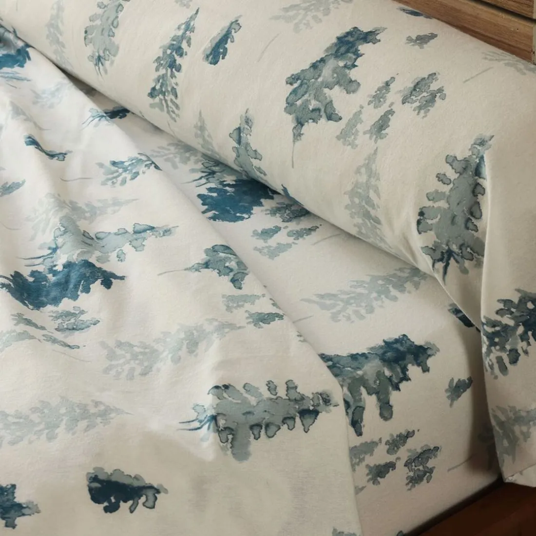 Drap plat en flanelle BLUE SALEN motif montagne, bleu