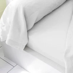 Drap plat en lin lavé uni LAUREAT blanc