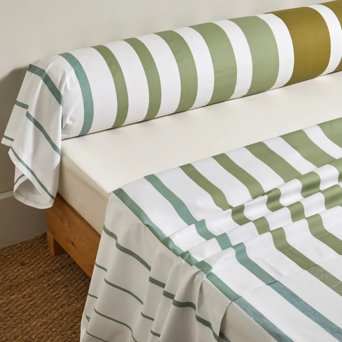 Drap plat en percale de coton GRAND LARGE Kaki