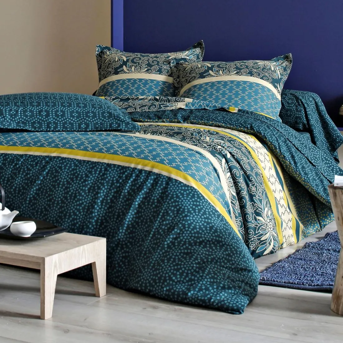 Drap plat en polycoton CUZCO bleu