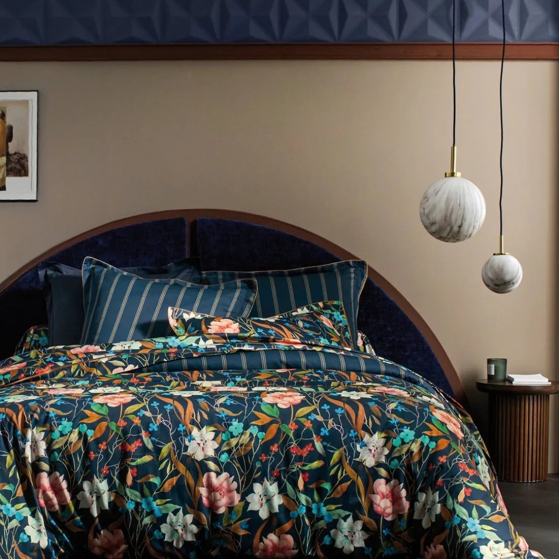 Drap plat en satin coton GIARDINO Nuit