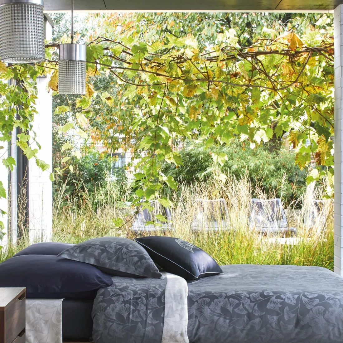 Drap plat en satin de coton GINGKO Bleu Corinthe