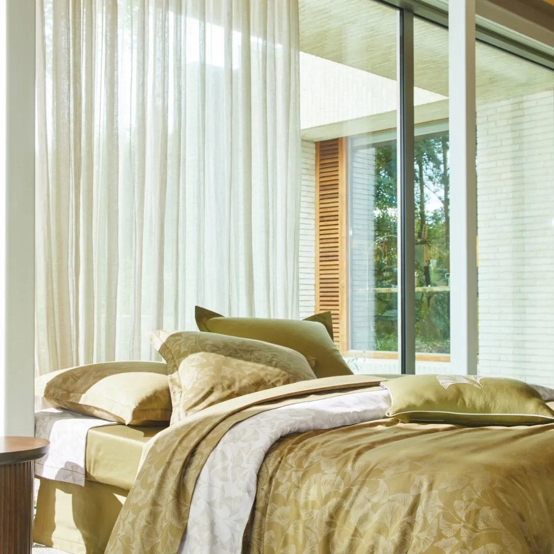 Drap plat en satin de coton GINGKO olive