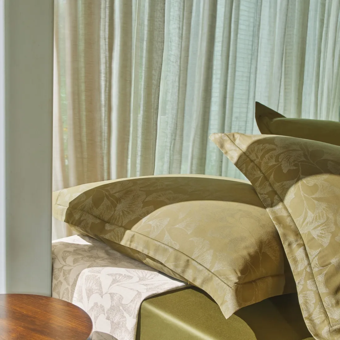 Drap plat en satin de coton GINGKO olive
