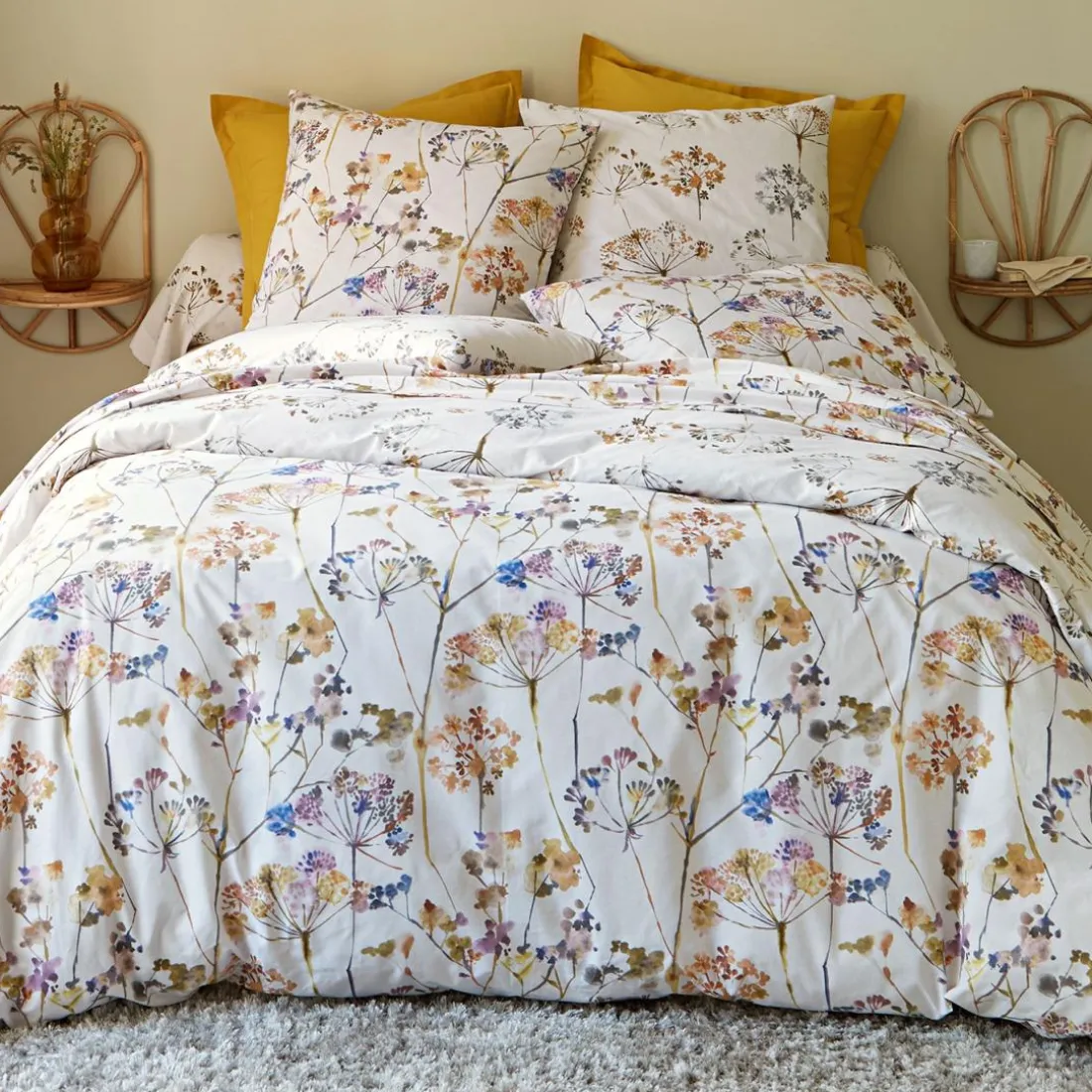 Drap plat FLEURAISON fleurs sauvages beige