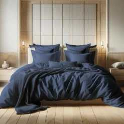 Drap plat Gaze de coton TERTIO® - Bleu Indigo