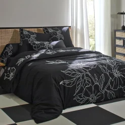 Drap plat grandes fleurs brodéesSUZON noir