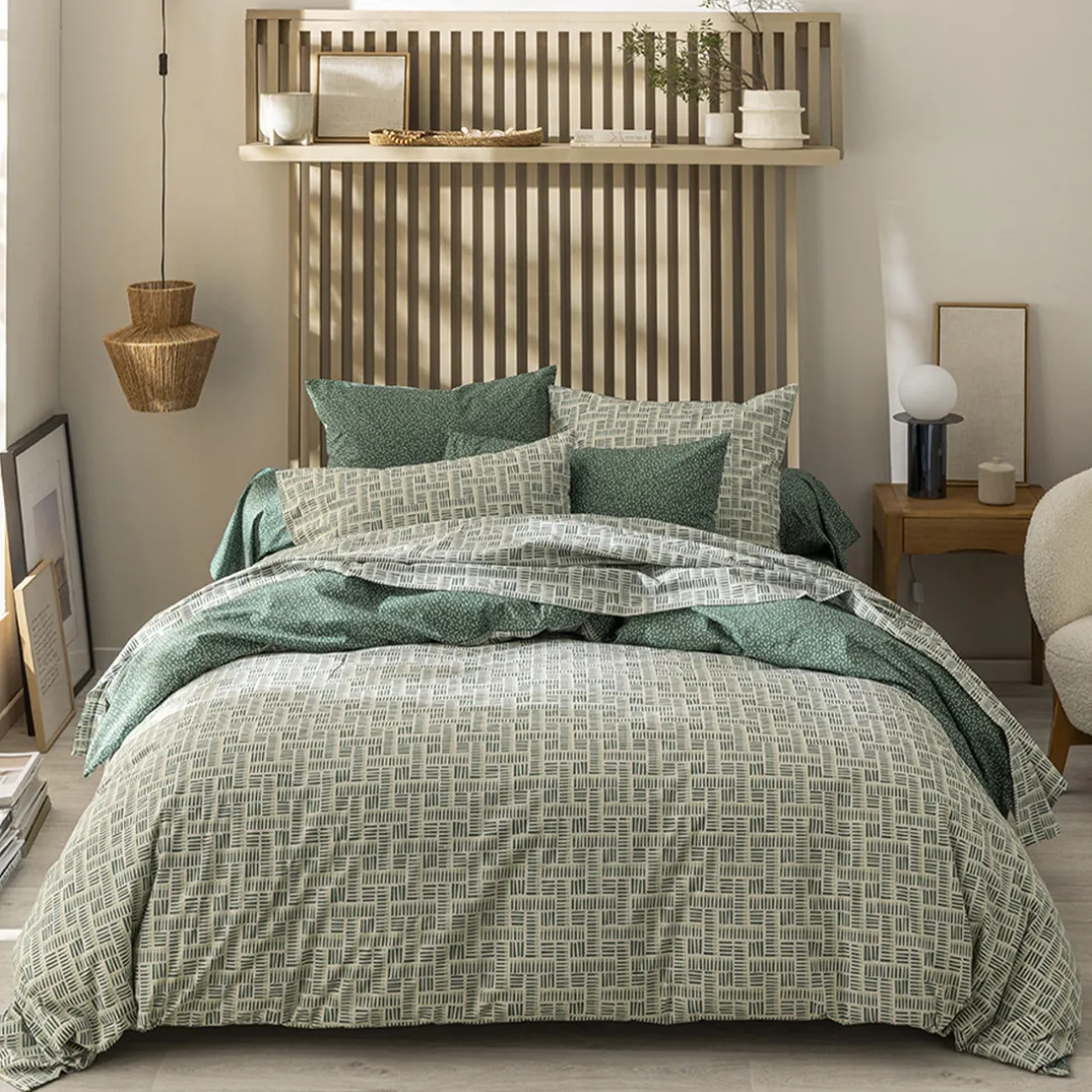 Drap plat imprimé en bambou, GABRIEL ,Vert