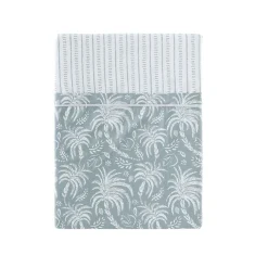 Drap plat imprimé en percale de coton PALMA-Bleu