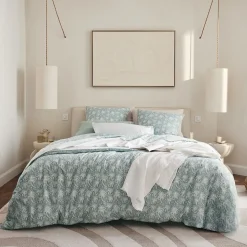 Drap plat imprimé en percale de coton PALMA-Bleu