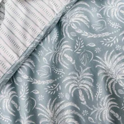 Drap plat imprimé en percale de coton PALMA-Bleu