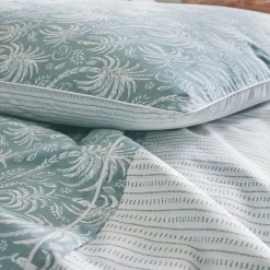 Drap plat imprimé en percale de coton PALMA-Bleu