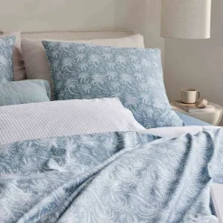 Drap plat imprimé en percale de coton PALMA-Bleu