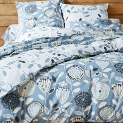 Drap plat imprimé motifs feuilles en coton DR. SEVENTIES bleu