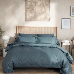 Drap plat imprimée en microfibre, ALBAN ,Bleu