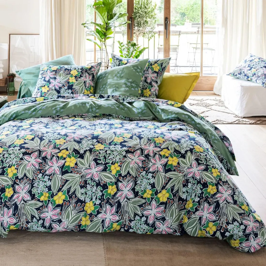 Drap plat motif fleurs CUEILLETTE multicolore