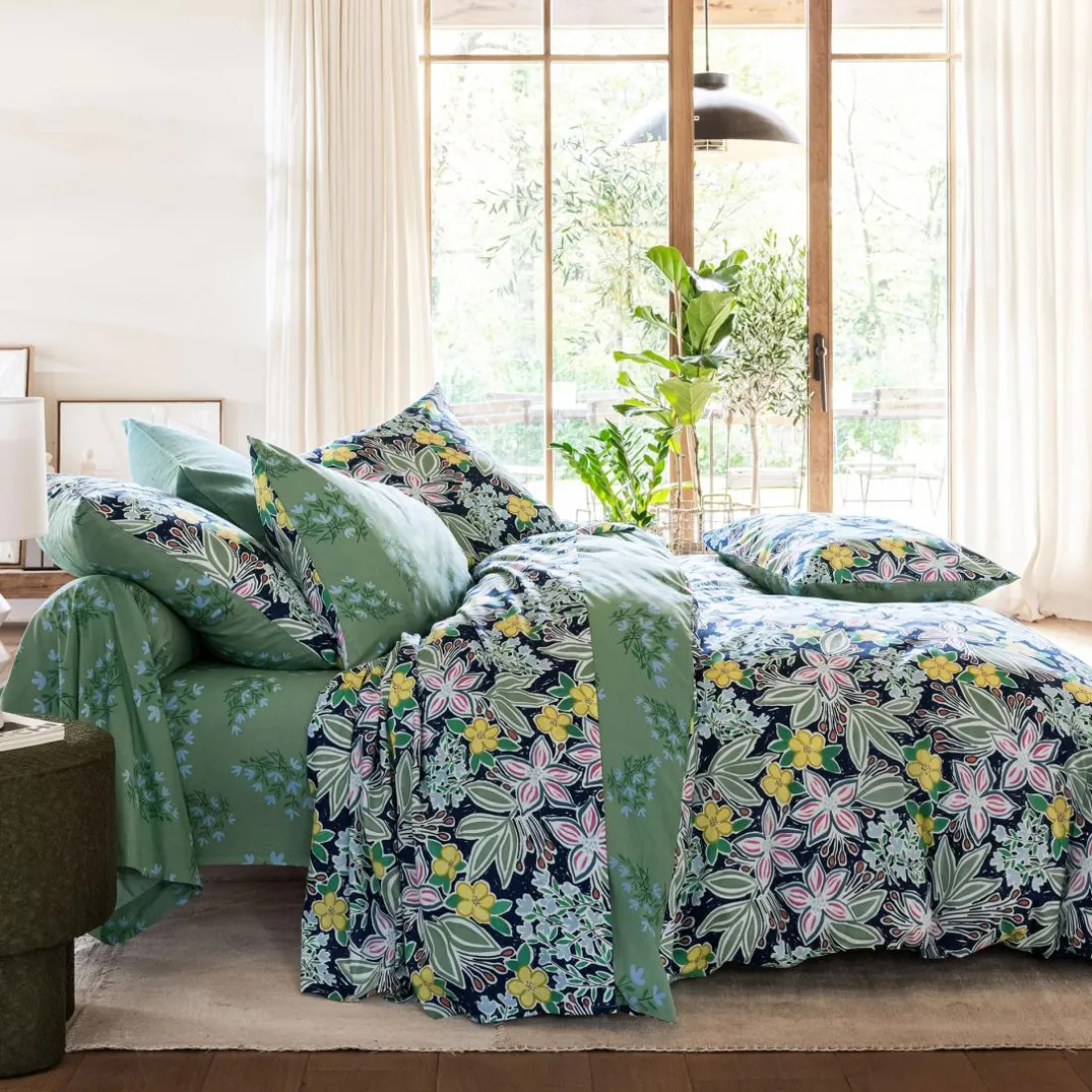 Drap plat motif fleurs CUEILLETTE multicolore
