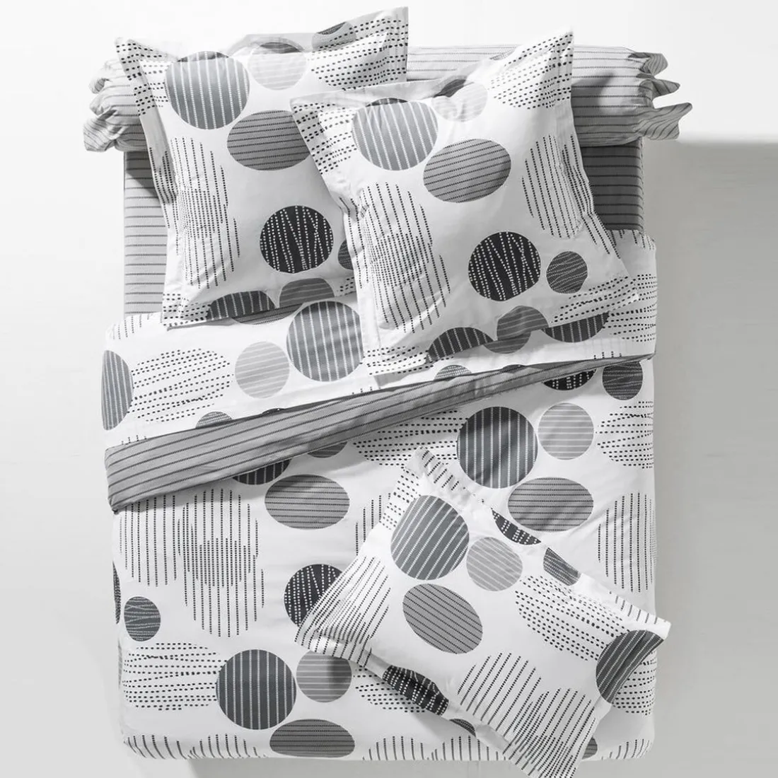 Drap Plat Pastille Rayées-gris