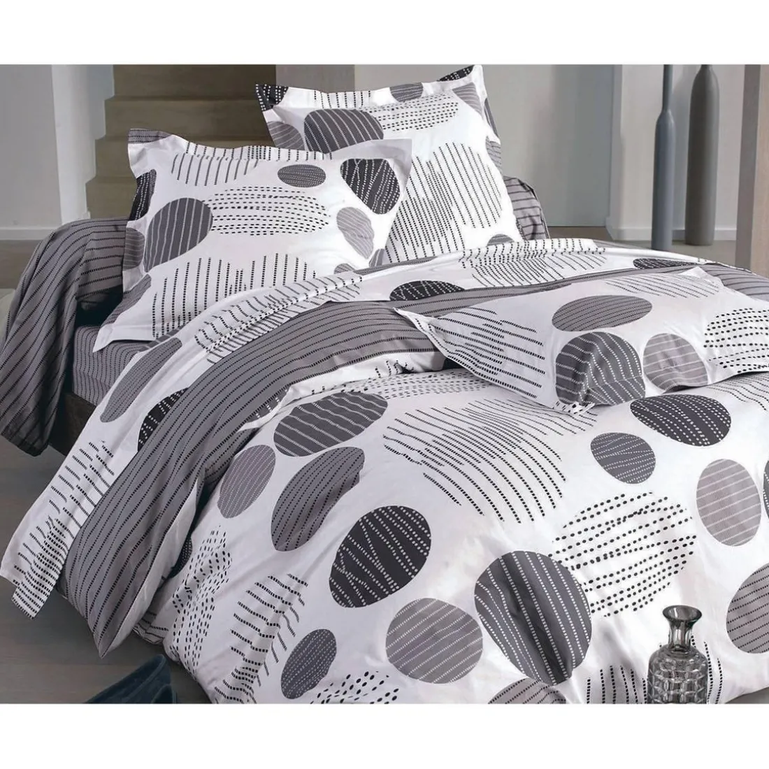 Drap Plat Pastille Rayées-gris