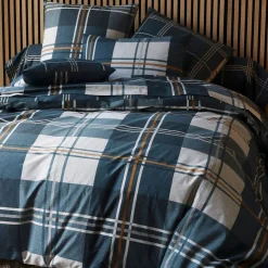 Drap plat percale à carreaux CHRISTOPHE bleu