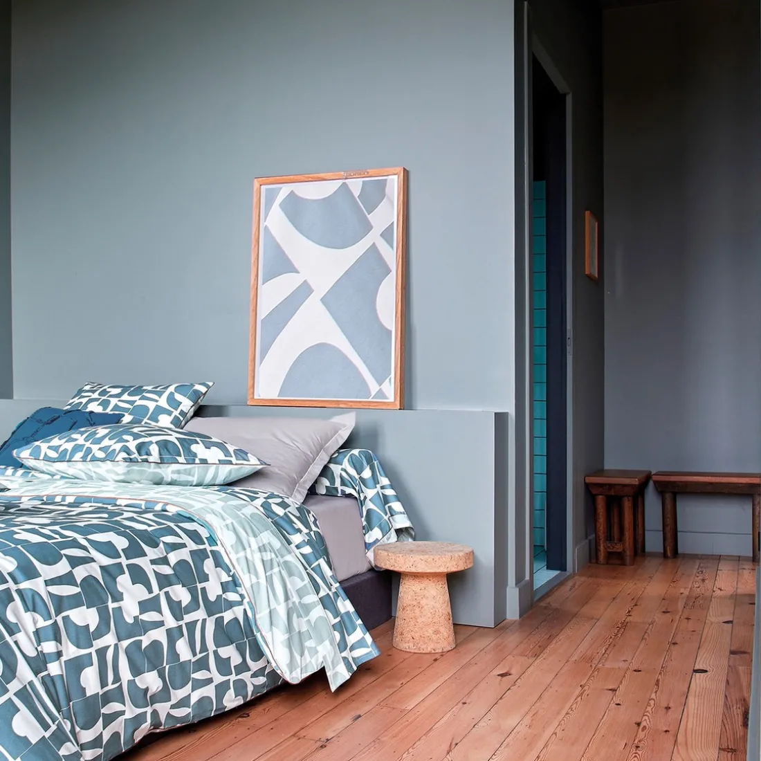 Drap plat percale CRAFT Bleu paon
