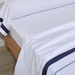 Drap plat percale de coton mercerisée EGERIE Bleu Corinthe