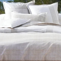 Drap plat PLONGEOIR à rayures verticales et horizontales, beige