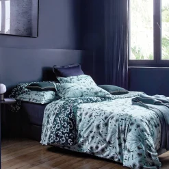 Drap plat satin FLOREA Bleu céleste