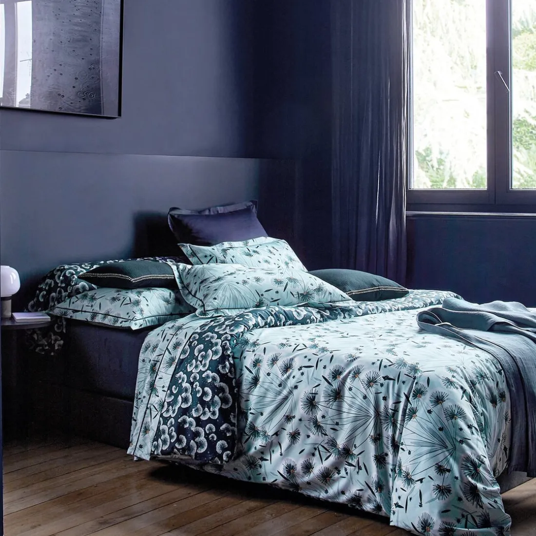 Drap plat satin FLOREA Bleu céleste