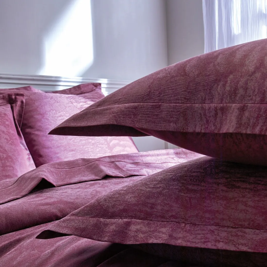 Drap plat satin jacquard CANOPEE-Prune