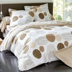 Drap plats pastilles rayées - Beige