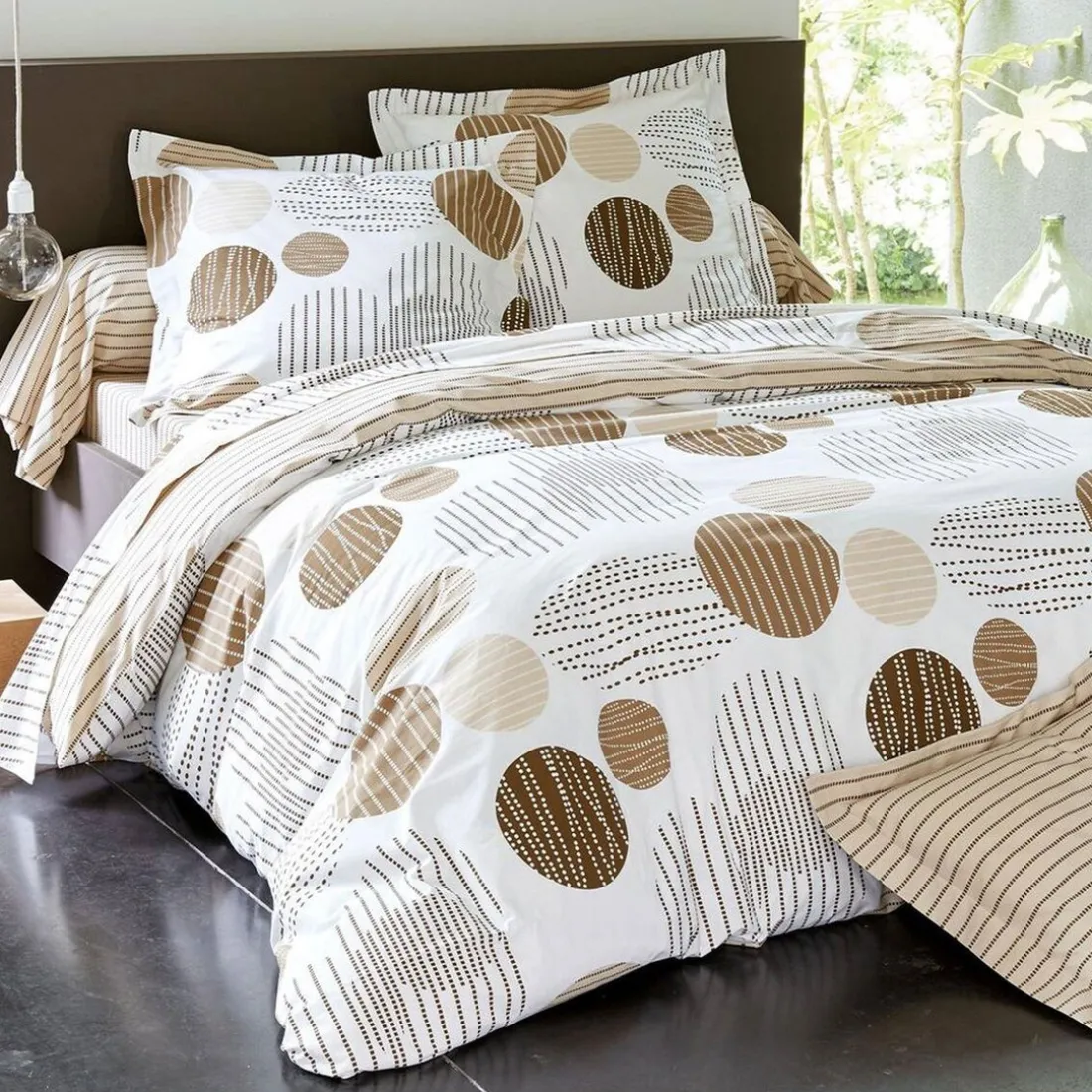 Drap plats pastilles rayées - Beige