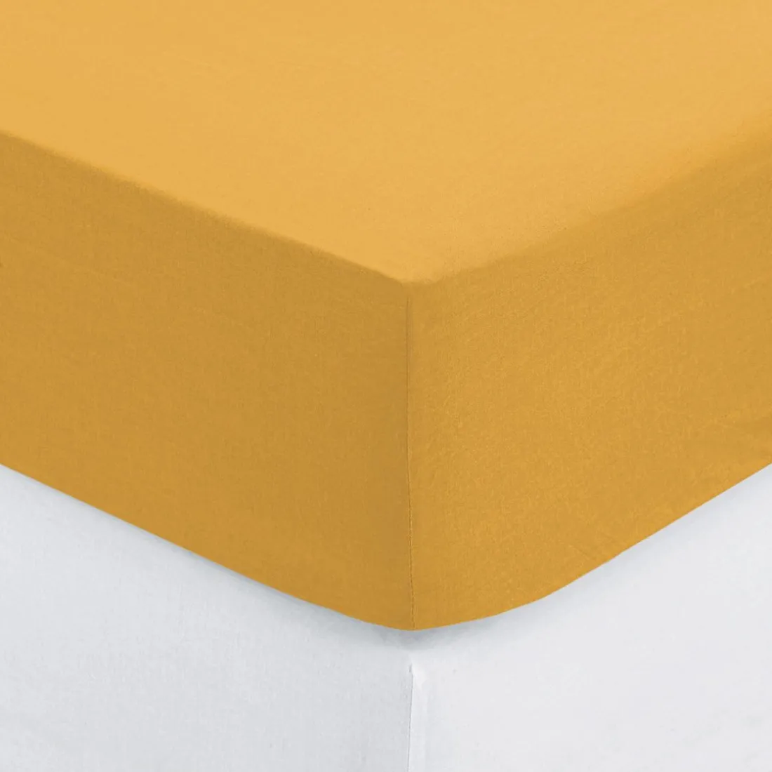 Drap-housse en coton, jaune moutarde, bonnet H30cm, 140x190 cm
