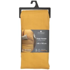 Drap-housse en coton, jaune moutarde, bonnet H30cm, 140x190 cm