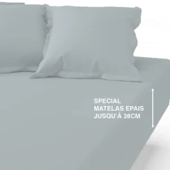 Drap-housse grand bonnet coton TERTIO® - Gris Perle