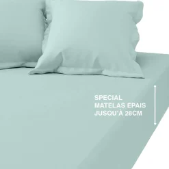 Drap-housse grand bonnet coton TERTIO® - Bleu Glacier