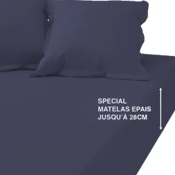 Drap-housse grand bonnet coton TERTIO® - Bleu Indigo