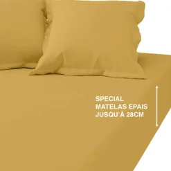 Drap-housse grand bonnet coton TERTIO® - Curry