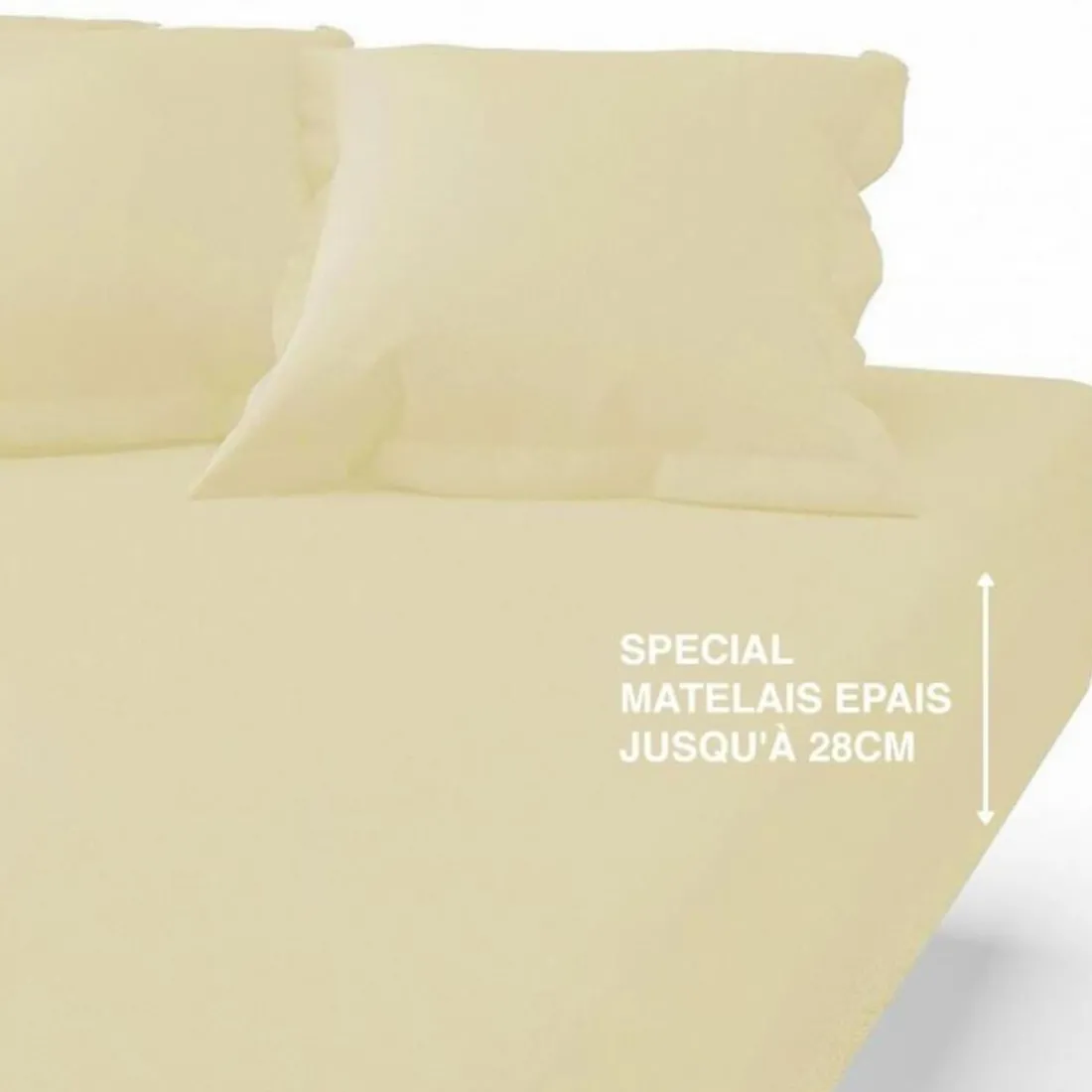Drap-housse grand bonnet coton TERTIO® - Beige Ficelle