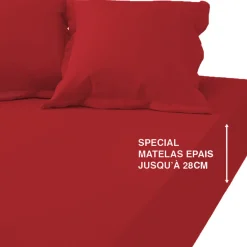 Drap-housse grand bonnet polycoton TERTIO® - Rouge Carmin