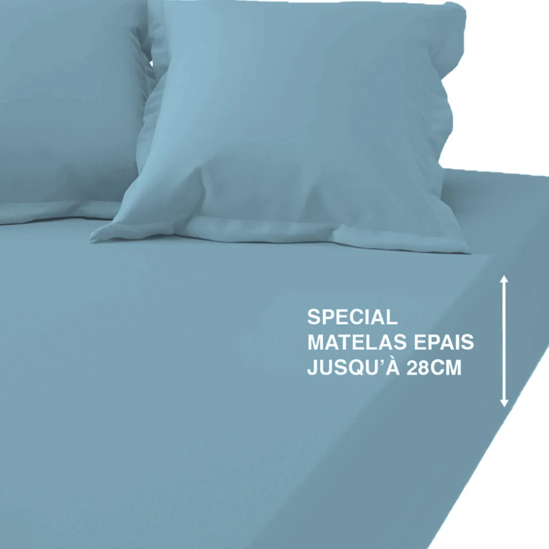 Drap-housse grand bonnet polycoton TERTIO® - Bleu Lagon