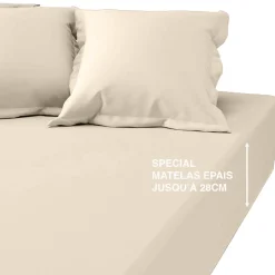 Drap-housse grand bonnet polycoton TERTIO® - Beige Ficelle