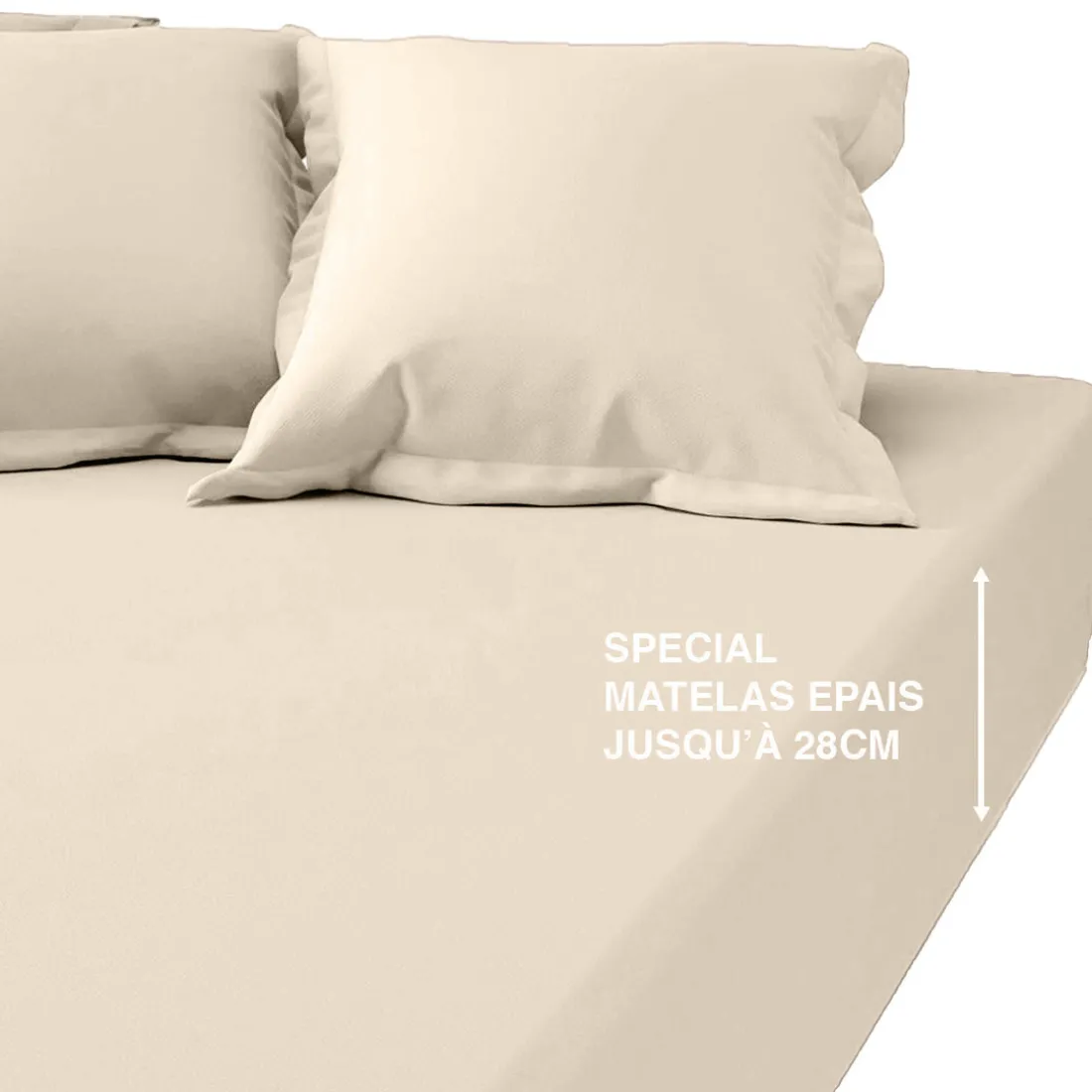 Drap-housse grand bonnet polycoton TERTIO® - Beige Ficelle