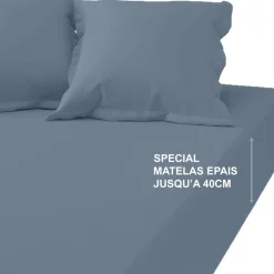 Drap-housse grand bonnet XL Coton TERTIO® - Bleu Orage